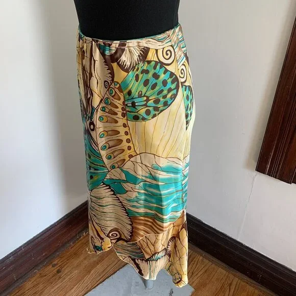 VTG y2k 2000s Russel Keng 100% Silk Midi Monarch Butterfly Skirt Layered Bias 8 - Picture 9 of 13